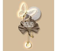 Yidlkecqey Decoración Pared 3D Ginko con Calendario Perpetuo Digital Reloj Electrónico LED Silencioso para Salón y Entrada(Type A,60x106cm/23.6x41.7in)