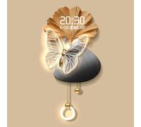 Yidlkecqey Decoración Pared 3D Ginko con Calendario Perpetuo Digital Reloj Electrónico LED Silencioso para Salón y Entrada(Type C,60x106cm/23.6x41.7in)