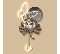 Yidlkecqey Decoración Pared 3D Ginko con Calendario Perpetuo Digital Reloj Electrónico LED Silencioso para Salón y Entrada(Type D,40x81cm/15.7x31.9in)