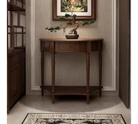 Yidlkecqey Mesa Consola Semicircular de Madera, Mesa de Entrada Estrecha de 2 Niveles con Cajón, Moderna Mesa Consola Tipo Media Luna para Pasillos Estrechos(Dark Walnut,31.4x13.7x31.4in)