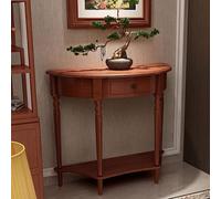 Yidlkecqey Mesa Consola Semicircular de Madera, Mesa de Entrada Estrecha de 2 Niveles con Cajón, Moderna Mesa Consola Tipo Media Luna para Pasillos Estrechos(Cherry,23.6x11.8x31.4in)