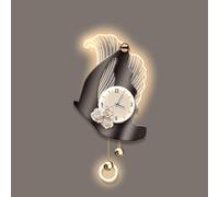 Yidlkecqey Reloj de Pared Silencioso con Retroiluminación LED, Decoración 3D Cristal de Porcelana, Luz Nocturna Regulable con Control, Aplique 220V Salón Dormitorio(Type B,30x66cm/11.8x26in)