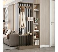 Yidlkecqey Separador de Ambientes con Estantes, Biombo Autoportante de Paneles Ecológicos con Acabado de Madera Maciza, Pantalla de Privacidad para Sala de Estar y Dormitorio