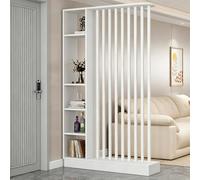 Yidlkecqey Separador de Ambientes de Listones de Tablero Ecológico de Madera Maciza con Estantes, Mampara Vertical de Privacidad para la Entrada de la Sala de Estar(White+White,120cm/47.2in)