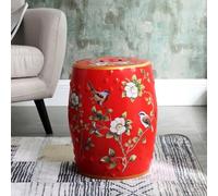 Yidlkecqey Taburete de jardín de cerámica, Mesa Auxiliar Tipo Tambor con Motivos Florales y de Aves, otomana/Mesa Auxiliar de Interior y Exterior, para salón, Dormitorio, Patio(Type A)