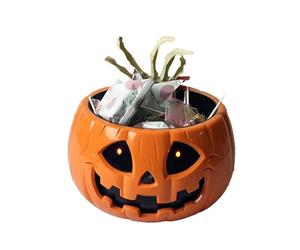 Yidueace Bol de Caramelos de Halloween,Plato de Caramelos de Calabaza | Con Mano Esqueleto Movible Para Fiestas Aula Jardín Casa Embrujada Porche