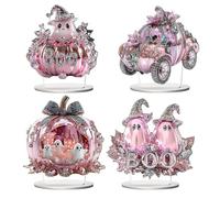 Yidueace Decoración de Mesa para Halloween | 4 Piezas 2D Acrílico Fantasma Calabaza Decoración para Coche - Estético - para Hogar Sala de Estar Dormitorio Recepción de Boda Fiesta Reunión Halloween