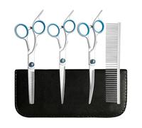 Yidueace Tijeras de Peluquería para Perros - 3 Piezas Para Gatos Con Peine,Acero Inoxidable Tijeras Rectas Curvas Para Adelgazar Pelo De Perro,Para Cuidado De Gato Cachorro Rostro Pata Oreja Corte De