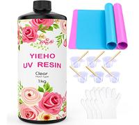 YIEHO 1000g Resina UV -Mejorada Cristalina Dura UV de Curado Rápido Resina Epoxi Suministros con Esterilla para la Fabricación de Joyería Artesanal 1KG