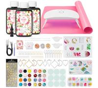 YIEHO 300g Kit Resina UV con Lámpara y Moldes, Resina Epoxi Transparente Curado UV Dura Manualidades Completo Inicial para Crear Joyas, Ideal para DIY Llaveros, Pendientes y Collares