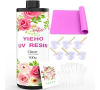 YIEHO Kit de Resina UV 500g - Resina Epoxi Transparente Ultravioleta Para la Producción de Joyas Artesanales Con Almohadilla de Silicona