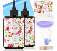 YIEHO Resina UV 200g Kit Lámparas, Resina UV Transparente Ultravioleta Epóxido Artes y oficios Principiantes en la Creación de Joyas con Almohadilla de Silicona