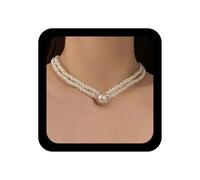 Yienate 2 Niveles 1920 Collares Perlas Gargantilla Vintage Capas Collar Perla Imitación Ronda strass Collares Colgantes Perlas Collar Cadena Perla Francesas Boda Accesorio Vestuario Para Mujeres