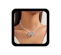 Yienate Boho Collar Perlas Moda Collar Perlas Imitación Cadena Plata Mariposa Arco Colgante Collares 1920s Gargantilla Perla Novia Collares Perla Joyería Para Mujeres