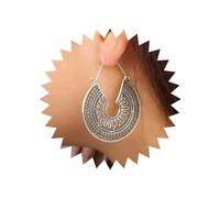 Yienate Boho Filigrana Grande Gota Festoneada Pendientes Vintage Tribal Étnico Hueco Tallado De Plata Gitana Declaración Floral Pendientes De Boda Prom Joyería Para Las Niñas