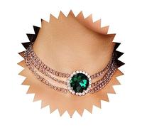 Yienate Boho Gran Collar Gargantilla Esmeralda Clásica Ronda Piedras Preciosas Colgante Collar Plata Vendimia En Capas Collar Boda Cristal Verde Birthstone Collar De Joyas Para Mujeres