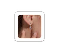 Yienate Boho Huggie Pendientes Diminuto Círculo Pendientes Diamantes Imitación Cz Luna/Estrella/Rayo/Mal De Ojo/Cono/Serpiente Cuelgan Pendientes Punk Para Mujeres（plata Mal De Ojo ）
