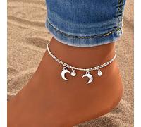 Yienate Boho Luna Tobillera Pulsera De Doble Capa De Plata Media Luna Colgante Tobillo Cadena Diminuta Campana Tobillera Minimalista Hawaiano Playa Luna Pie Cadena De Joyería Para Las Mujeres