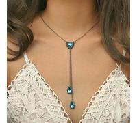 Yienate Boho Y Collar Cristal Gargantilla Azul Cristal Corazón Larga De Diamantes De Imitación Colgante Collar Plata Lariat Collar Cristal Brillante Borla De Joyería Piedra Nacimiento Para Mujeres