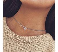 Yienate Gargantilla para mujer, adolescente, a la moda, simple, amor, en forma de corazón, huella de gato, colgante de cadena de clavícula de 8 caracteres para niñas (plata), one sizs, Plata