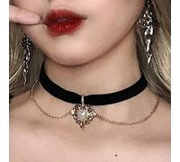 Yienate Gargantilla vintage de terciopelo negro, cadena delicada con colgante de perlas de amor dorado con diamantes de imitación, collar gótico para mujeres y niñas