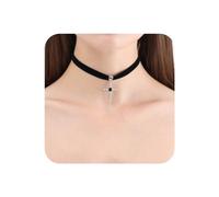 Yienate Gótico Collar Terciopelo Negro Terciopelo Cruz Plata Vendimia Colgante Minimalista Fe Crucifijo Collar De Joyas Para Mujeres