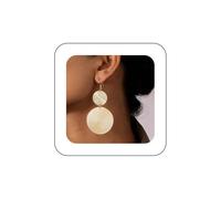 Yienate Pendientes colgantes de moneda de disco bohemios de oro, vintage, geométricos, circulares, aretes redondos de doble capa, aretes de disco con textura grande, joyería diaria para mujer