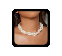 Yienate Vintage Multicapa Collar Perlas Collar Gargantilla Barroco Grueso Racimo Perlas Imitación Capas Declaración Redonda Retorcida Collares Perla Collares Novia Joyería Para Mujeres