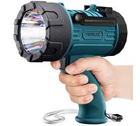 YIERBLUE Linterna de foco recargable con LED de 99.000 lúmenes, IP67 impermeable de larga duración, foco de mano resistente a los impactos con soporte plegable, lente roja