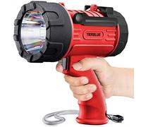 YIERBLUE Linterna recargable con LED de lúmenes súper altos, IP67 impermeable de larga duración, foco de mano resistente a los impactos con soporte plegable y lente roja