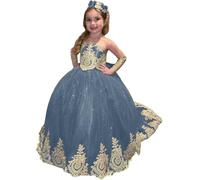 Yifanier Vestidos de niña de Las Flores con Encaje Dorado para Boda Elegantes Vestidos Largos de Princesa para Primera comunión