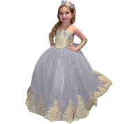 Yifanier Vestidos de niña de Las Flores con Encaje Dorado para Boda Elegantes Vestidos Largos de Princesa para Primera comunión