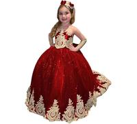 Yifanier Vestidos de niña de Las Flores con Encaje Dorado para Boda Elegantes Vestidos Largos de Princesa para Primera comunión
