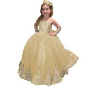 Yifanier Vestidos de niña de Las Flores con Encaje Dorado para Boda Elegantes Vestidos Largos de Princesa para Primera comunión