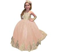 Yifanier Vestidos de niña de Las Flores con Encaje Dorado para Boda Elegantes Vestidos Largos de Princesa para Primera comunión