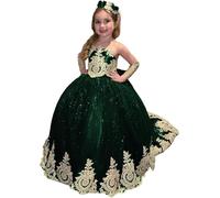 Yifanier Vestidos de niña de Las Flores con Encaje Dorado para Boda Elegantes Vestidos Largos de Princesa para Primera comunión