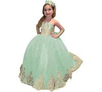 Yifanier Vestidos de niña de Las Flores con Encaje Dorado para Boda Elegantes Vestidos Largos de Princesa para Primera comunión