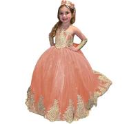 Yifanier Vestidos de niña de Las Flores con Encaje Dorado para Boda Elegantes Vestidos Largos de Princesa para Primera comunión