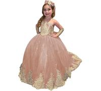 Yifanier Vestidos de niña de Las Flores con Encaje Dorado para Boda Elegantes Vestidos Largos de Princesa para Primera comunión