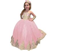 Yifanier Vestidos de niña de Las Flores con Encaje Dorado para Boda Elegantes Vestidos Largos de Princesa para Primera comunión