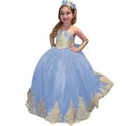Yifanier Vestidos de niña de Las Flores con Encaje Dorado para Boda Elegantes Vestidos Largos de Princesa para Primera comunión