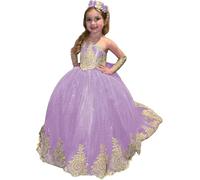 Yifanier Vestidos de niña de Las Flores con Encaje Dorado para Boda Elegantes Vestidos Largos de Princesa para Primera comunión