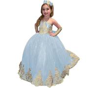 Yifanier Vestidos de niña de Las Flores con Encaje Dorado para Boda Elegantes Vestidos Largos de Princesa para Primera comunión