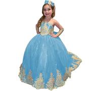 Yifanier Vestidos de niña de Las Flores con Encaje Dorado para Boda Elegantes Vestidos Largos de Princesa para Primera comunión