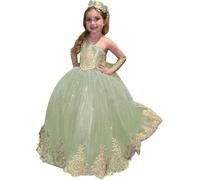 Yifanier Vestidos de niña de Las Flores con Encaje Dorado para Boda Elegantes Vestidos Largos de Princesa para Primera comunión