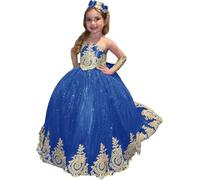 Yifanier Vestidos de niña de Las Flores con Encaje Dorado para Boda Elegantes Vestidos Largos de Princesa para Primera comunión
