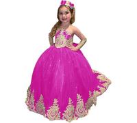 Yifanier Vestidos de niña de Las Flores con Encaje Dorado para Boda Elegantes Vestidos Largos de Princesa para Primera comunión