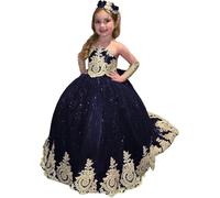 Yifanier Vestidos de niña de Las Flores con Encaje Dorado para Boda Elegantes Vestidos Largos de Princesa para Primera comunión