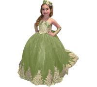 Yifanier Vestidos de niña de Las Flores con Encaje Dorado para Boda Elegantes Vestidos Largos de Princesa para Primera comunión