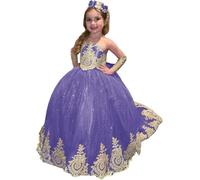 Yifanier Vestidos de niña de Las Flores con Encaje Dorado para Boda Elegantes Vestidos Largos de Princesa para Primera comunión